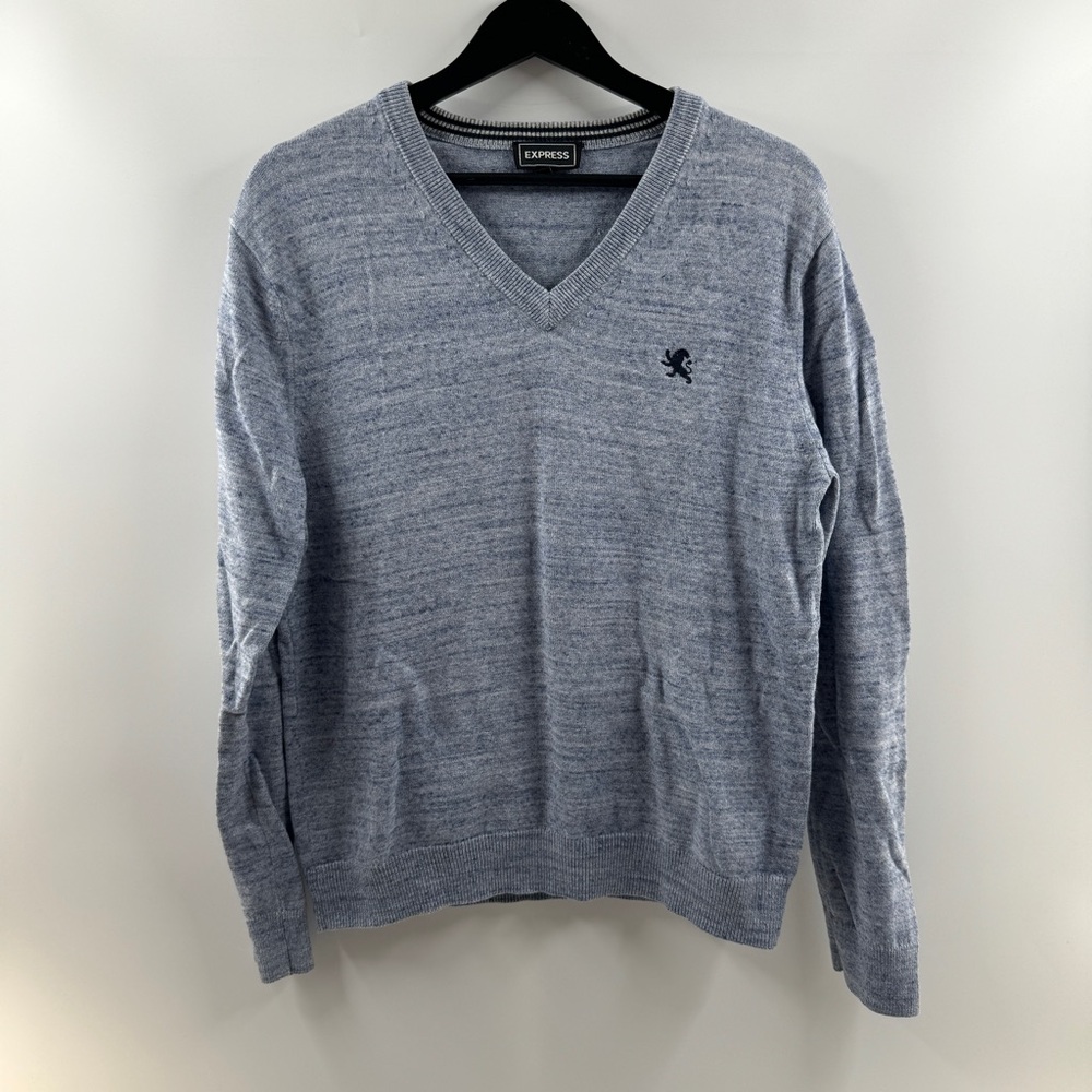 Express Heathered Blue V-Neck Sweater Men’s Size Medium 100% Cotton